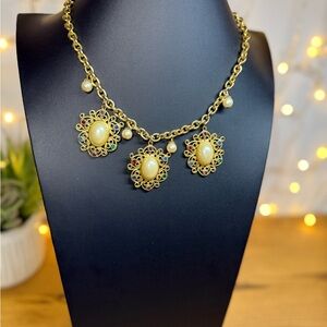 Vintage 1980’s Gold Chain Necklace | Faux Pearl & Crystal Trio